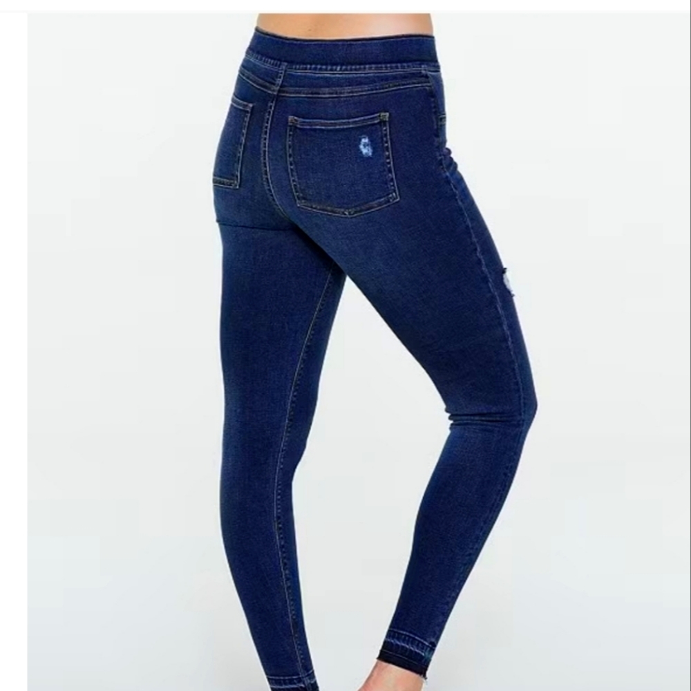 NWT  SPANX Distressed Ankle Skinny Jean Denim Legging Medium Wash Women's L